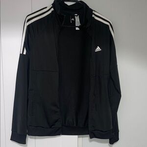 Adidas Men's Black Windbreaker with White Stripes